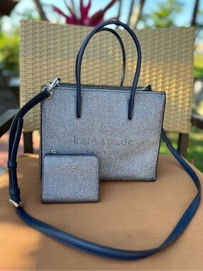 Kate Spade Trista Glitter Shopper Tote & Matching Wallet Set Crossbody Satchel